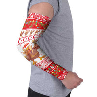 Turkey Christmas Arm Sleeves with Santa Turkey Red Crescent Pattern Snowmen and Festive Lights - Wonder Print Shop