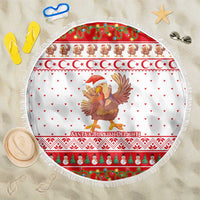 Turkey Christmas Beach Blanket with Santa Turkey Red Crescent Pattern Snowmen and Festive Lights - Wonder Print Shop