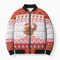 Turkey Christmas Bomber Puffer Jacket with Santa Turkey Red Crescent Pattern Snowmen and Festive Lights - Wonder Print Shop