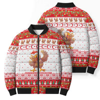 Turkey Christmas Bomber Puffer Jacket with Santa Turkey Red Crescent Pattern Snowmen and Festive Lights - Wonder Print Shop