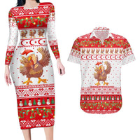 Turkey Christmas Couples Matching Long Sleeve Bodycon Dress and Hawaiian Shirt with Santa Turkey Red Crescent Pattern Snowmen and Festive Lights - Wonder Print Shop