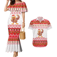 Turkey Christmas Couples Matching Mermaid Dress and Hawaiian Shirt with Santa Turkey Red Crescent Pattern Snowmen and Festive Lights - Wonder Print Shop
