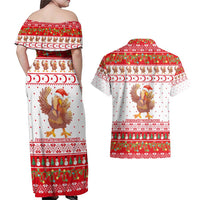 Turkey Christmas Couples Matching Off Shoulder Maxi Dress and Hawaiian Shirt with Santa Turkey Red Crescent Pattern Snowmen and Festive Lights - Wonder Print Shop