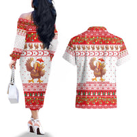 Turkey Christmas Couples Matching Off The Shoulder Long Sleeve Dress and Hawaiian Shirt with Santa Turkey Red Crescent Pattern Snowmen and Festive Lights - Wonder Print Shop