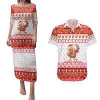 Turkey Christmas Couples Matching Puletasi and Hawaiian Shirt with Santa Turkey Red Crescent Pattern Snowmen and Festive Lights - Wonder Print Shop