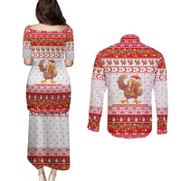 Turkey Christmas Couples Matching Puletasi and Long Sleeve Button Shirt with Santa Turkey Red Crescent Pattern Snowmen and Festive Lights - Wonder Print Shop