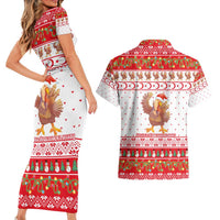 Turkey Christmas Couples Matching Short Sleeve Bodycon Dress and Hawaiian Shirt with Santa Turkey Red Crescent Pattern Snowmen and Festive Lights - Wonder Print Shop