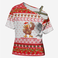 Turkey Christmas Cross Shoulder Shirt with Santa Turkey Red Crescent Pattern Snowmen and Festive Lights - Wonder Print Shop