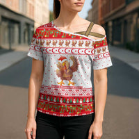 Turkey Christmas Cross Shoulder Shirt with Santa Turkey Red Crescent Pattern Snowmen and Festive Lights - Wonder Print Shop