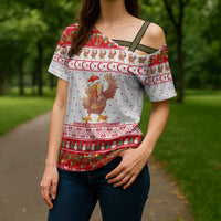 Turkey Christmas Cross Shoulder Shirt with Santa Turkey Red Crescent Pattern Snowmen and Festive Lights - Wonder Print Shop