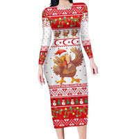 Turkey Christmas Family Matching Long Sleeve Bodycon Dress and Hawaiian Shirt with Santa Turkey Red Crescent Pattern Snowmen and Festive Lights - Wonder Print Shop