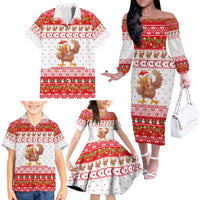 Turkey Christmas Family Matching Off The Shoulder Long Sleeve Dress and Hawaiian Shirt with Santa Turkey Red Crescent Pattern Snowmen and Festive Lights - Wonder Print Shop