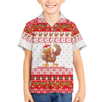 Turkey Christmas Family Matching Off The Shoulder Long Sleeve Dress and Hawaiian Shirt with Santa Turkey Red Crescent Pattern Snowmen and Festive Lights - Wonder Print Shop