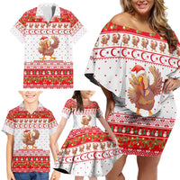 Turkey Christmas Family Matching Off Shoulder Short Dress and Hawaiian Shirt with Santa Turkey Red Crescent Pattern Snowmen and Festive Lights - Wonder Print Shop