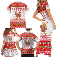 Turkey Christmas Family Matching Short Sleeve Bodycon Dress and Hawaiian Shirt with Santa Turkey Red Crescent Pattern Snowmen and Festive Lights - Wonder Print Shop