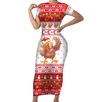 Turkey Christmas Family Matching Short Sleeve Bodycon Dress and Hawaiian Shirt with Santa Turkey Red Crescent Pattern Snowmen and Festive Lights - Wonder Print Shop