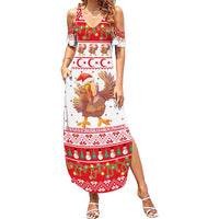Turkey Christmas Family Matching Summer Maxi Dress and Hawaiian Shirt with Santa Turkey Red Crescent Pattern Snowmen and Festive Lights - Wonder Print Shop