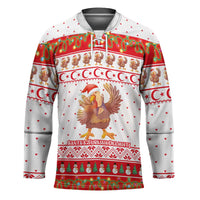 Turkey Christmas Hockey Jersey with Santa Turkey Red Crescent Pattern Snowmen and Festive Lights - Wonder Print Shop