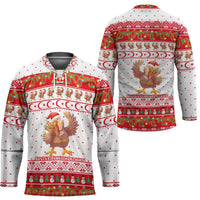 Turkey Christmas Hockey Jersey with Santa Turkey Red Crescent Pattern Snowmen and Festive Lights - Wonder Print Shop