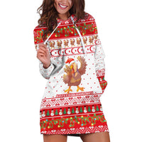 Turkey Christmas Hoodie Dress with Santa Turkey Red Crescent Pattern Snowmen and Festive Lights - Wonder Print Shop