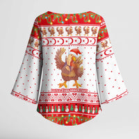 Turkey Christmas Kimono Sleeve Blouse with Santa Turkey Red Crescent Pattern Snowmen and Festive Lights - Wonder Print Shop