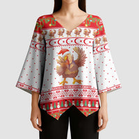 Turkey Christmas Kimono Sleeve Blouse with Santa Turkey Red Crescent Pattern Snowmen and Festive Lights - Wonder Print Shop