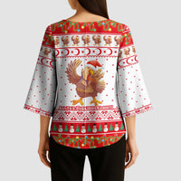 Turkey Christmas Kimono Sleeve Blouse with Santa Turkey Red Crescent Pattern Snowmen and Festive Lights - Wonder Print Shop