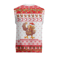 Turkey Christmas Knitted V-Neck Vest with Santa Turkey Red Crescent Pattern Snowmen and Festive Lights - Wonder Print Shop