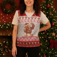 Turkey Christmas Knitted V-Neck Vest with Santa Turkey Red Crescent Pattern Snowmen and Festive Lights - Wonder Print Shop