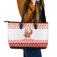 Turkey Christmas Leather Tote Bag with Santa Turkey Red Crescent Pattern Snowmen and Festive Lights - Wonder Print Shop