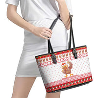 Turkey Christmas Leather Tote Bag with Santa Turkey Red Crescent Pattern Snowmen and Festive Lights - Wonder Print Shop