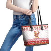Turkey Christmas Leather Tote Bag with Santa Turkey Red Crescent Pattern Snowmen and Festive Lights - Wonder Print Shop