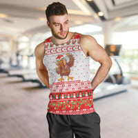 Turkey Christmas Men Tank Top with Santa Turkey Red Crescent Pattern Snowmen and Festive Lights - Wonder Print Shop