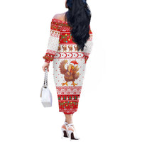 Turkey Christmas Off The Shoulder Long Sleeve Dress with Santa Turkey Red Crescent Pattern Snowmen and Festive Lights - Wonder Print Shop