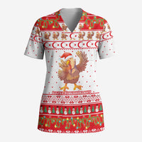Turkey Christmas Scrub Top with Santa Turkey Red Crescent Pattern Snowmen and Festive Lights - Wonder Print Shop