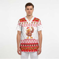 Turkey Christmas Scrub Top with Santa Turkey Red Crescent Pattern Snowmen and Festive Lights - Wonder Print Shop