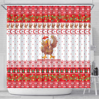 Turkey Christmas Shower Curtain with Santa Turkey Red Crescent Pattern Snowmen and Festive Lights - Wonder Print Shop