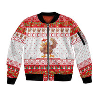 Turkey Christmas Sleeve Zip Bomber Jacket with Santa Turkey Red Crescent Pattern Snowmen and Festive Lights - Wonder Print Shop