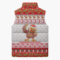 Turkey Christmas Sleeveless Puffer Jacket with Santa Turkey Red Crescent Pattern Snowmen and Festive Lights - Wonder Print Shop