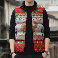 Turkey Christmas Sleeveless Puffer Jacket with Santa Turkey Red Crescent Pattern Snowmen and Festive Lights - Wonder Print Shop