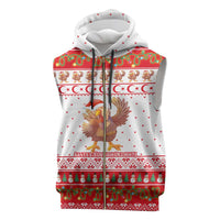 Turkey Christmas Sleeveless Zip Hoodie with Santa Turkey Red Crescent Pattern Snowmen and Festive Lights - Wonder Print Shop