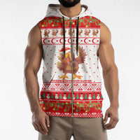 Turkey Christmas Sleeveless Zip Hoodie with Santa Turkey Red Crescent Pattern Snowmen and Festive Lights - Wonder Print Shop