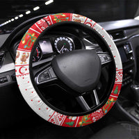 Turkey Christmas Steering Wheel Cover with Santa Turkey Red Crescent Pattern Snowmen and Festive Lights - Wonder Print Shop