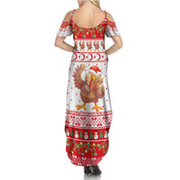 Turkey Christmas Summer Maxi Dress with Santa Turkey Red Crescent Pattern Snowmen and Festive Lights - Wonder Print Shop