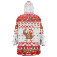 Turkey Christmas Wearable Blanket Hoodie with Santa Turkey Red Crescent Pattern Snowmen and Festive Lights - Wonder Print Shop