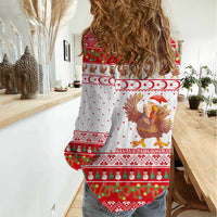 Turkey Christmas Women Casual Shirt with Santa Turkey Red Crescent Pattern Snowmen and Festive Lights - Wonder Print Shop