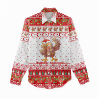 Turkey Christmas Women Casual Shirt with Santa Turkey Red Crescent Pattern Snowmen and Festive Lights - Wonder Print Shop