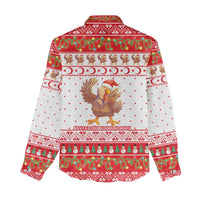Turkey Christmas Women Casual Shirt with Santa Turkey Red Crescent Pattern Snowmen and Festive Lights - Wonder Print Shop