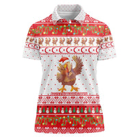 Turkey Christmas Women Polo Shirt with Santa Turkey Red Crescent Pattern Snowmen and Festive Lights - Wonder Print Shop