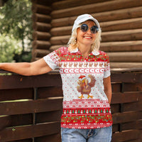 Turkey Christmas Women Polo Shirt with Santa Turkey Red Crescent Pattern Snowmen and Festive Lights - Wonder Print Shop
